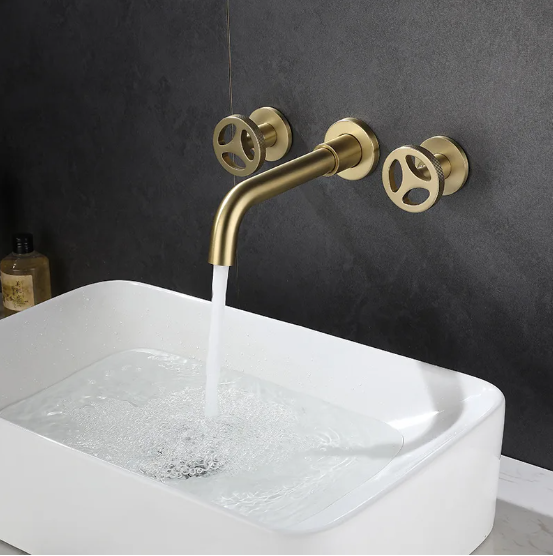 Bergen- Brushed Gold Nordic design wall mounted bathroom faucet