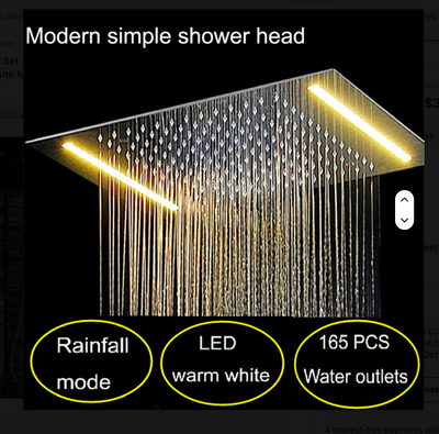 Chrome LED Spa Rain Head 3 Way Function Thermostatic Shower Kit 15"x23"-CSA