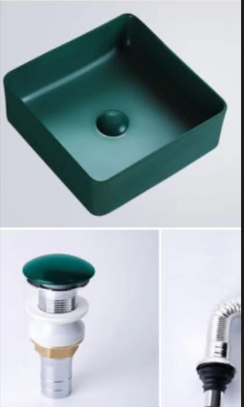 Matte Green Square Ceramic Vessel Sink 37CMX37CM