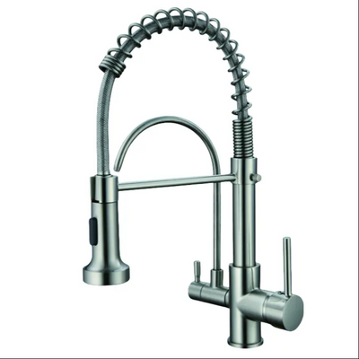 Brushed nickel 2 way kitchen faucet and reverse osmosis water filtration faucet