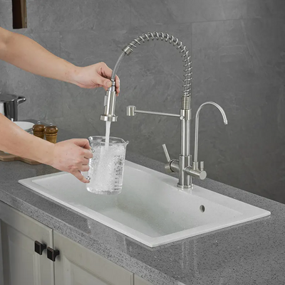 Brushed nickel 2 way kitchen faucet and reverse osmosis water filtration faucet