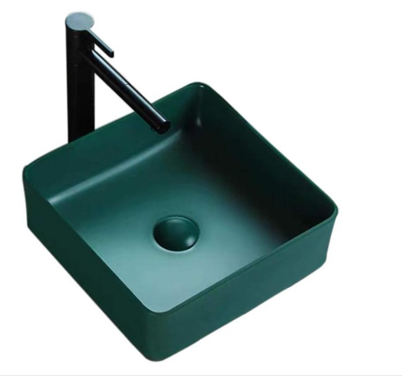 Matte Green Square Ceramic Vessel Sink 37CMX37CM