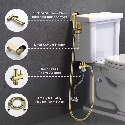 Brushed gold 3/4 hand held shataff bidet sprayer kit