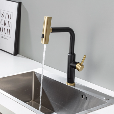 Scorpa - Black with Gold polished Italian design kitchen faucet pull out switch spray