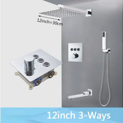 New CUPC Chrome square 2 -3-way function diverter thermostatic shower kit
