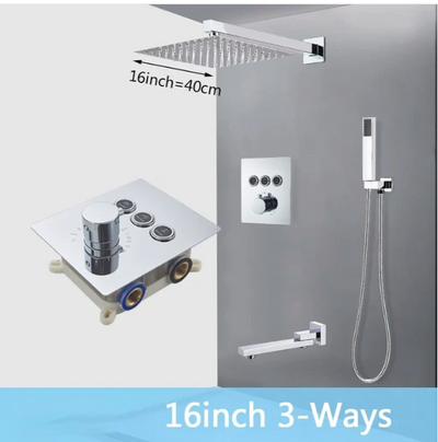 New CUPC Chrome square 2 -3-way function diverter thermostatic shower kit