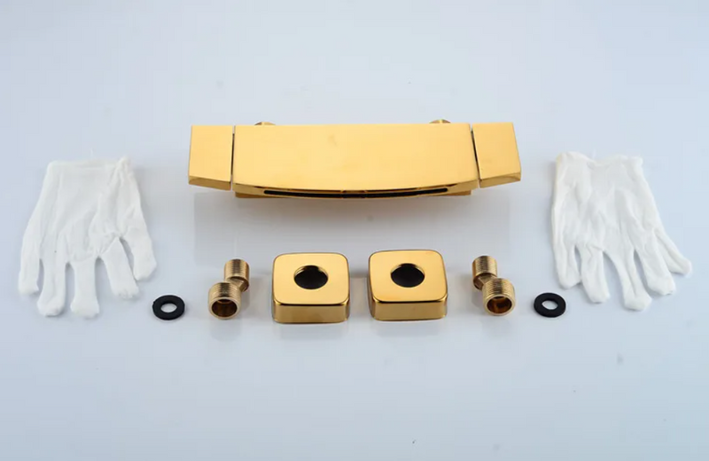 Gold Waterfall Wall Mounted Bathtub Filler Faucet Set