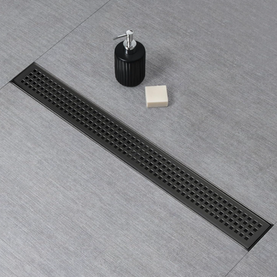 Black 24 inch Linear Drain Equipped with Adjustable Feet