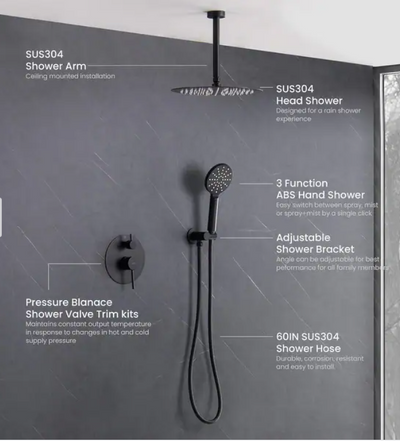 Black Matte Round rain shower head 16"