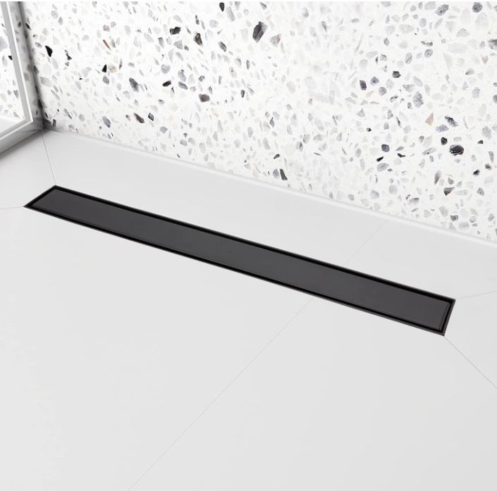 Black 24 inch Linear Drain Equipped with Adjustable Feet