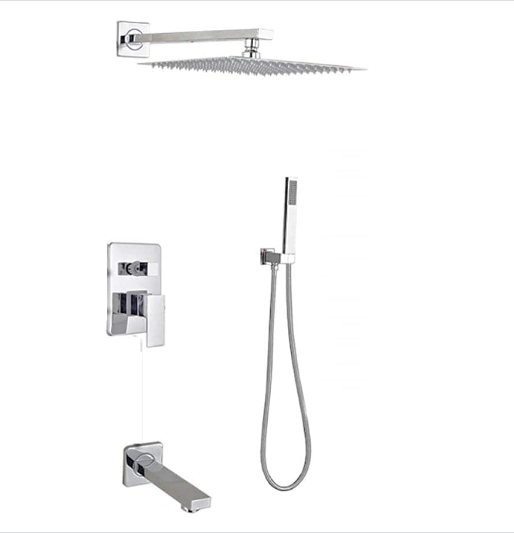 Special Deal-CSA Certified-Chrome Square 12" Inch Rain Head Pressure Balance 2 and 3  way Function Diverter with slide bar CSA Shower Kit
