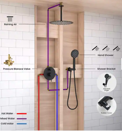 Black Matte Round rain shower head 16"