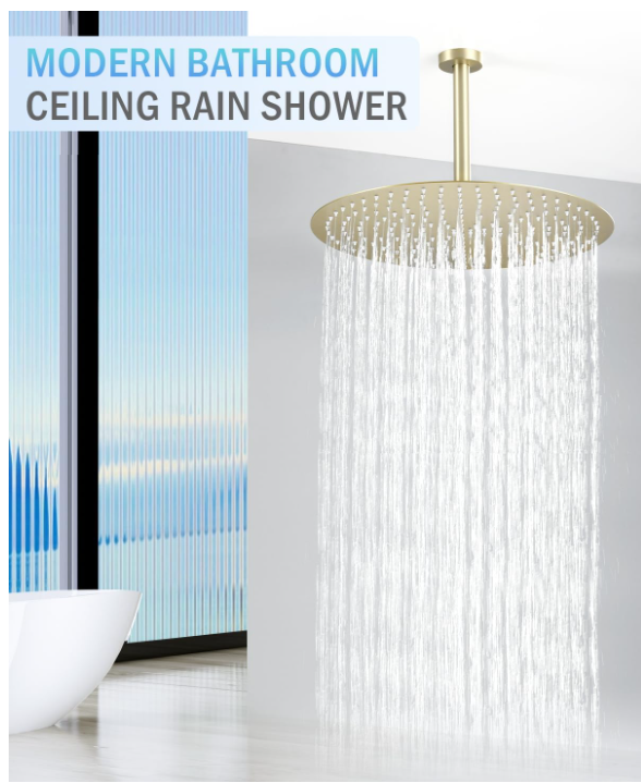 Brushed Gold Round 16" Rain Head 2 Way Function Shower Kit
