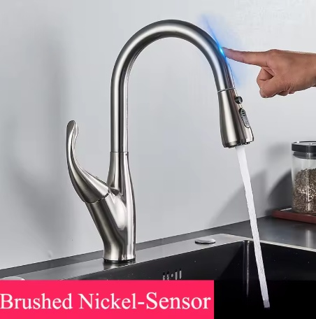 Open box-Brushed Nickel Touchless Kitchen Faucet Dual Pull Out Sprayer