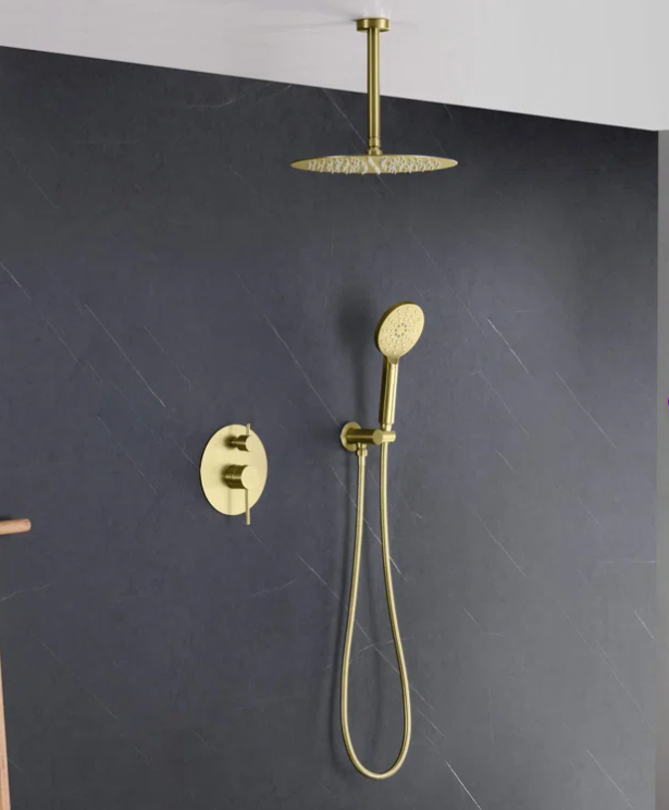 Brushed Gold Round 16" Rain Head 2 Way Function Shower Kit