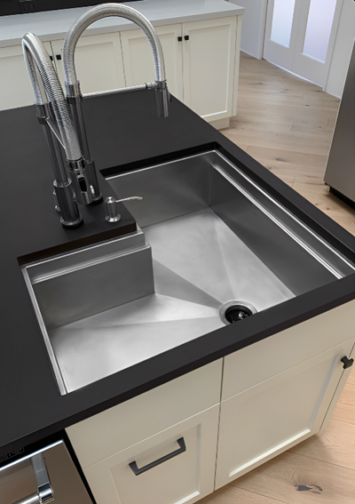 Corner Workstation Undermount -Custom made  30-inch 304 stainless steel 16 gauge