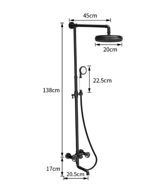 Gold Polished Exposed Victorian Industrial Shower System Kit