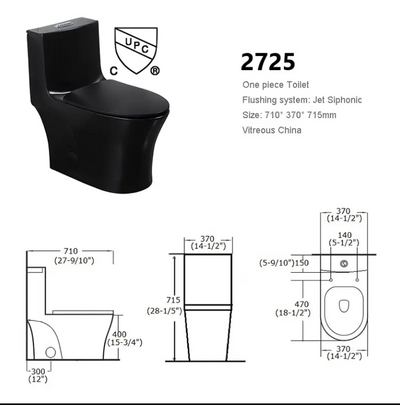 Black one piece water saver commercial grade dual flush toilet