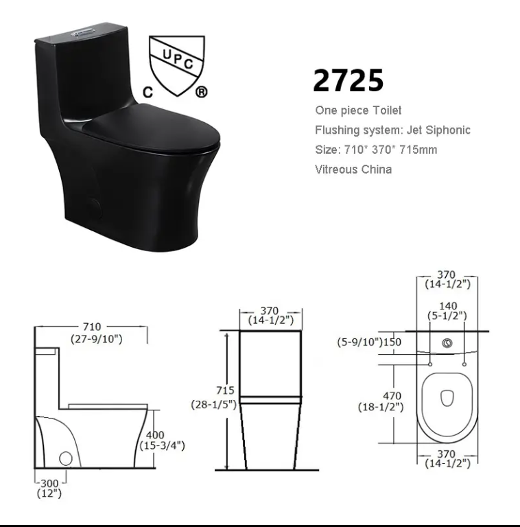 Black one piece water saver commercial grade dual flush toilet