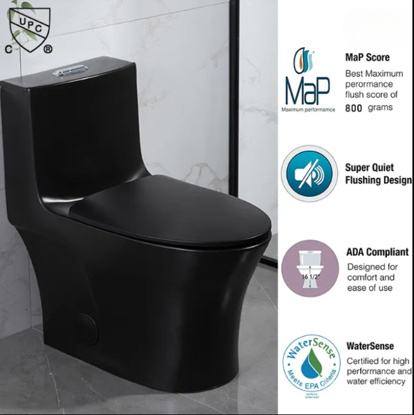 Black one piece water saver commercial grade dual flush toilet