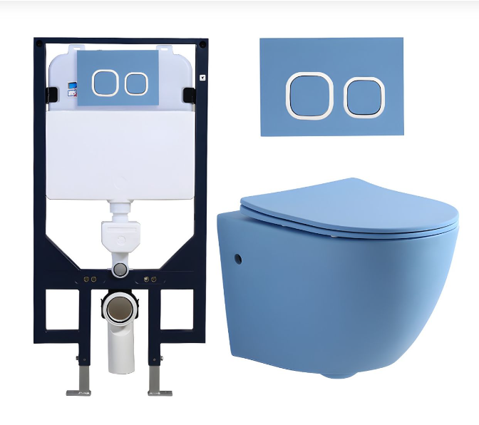 Color wall hung toilet bow, button and cistern toilet tank set