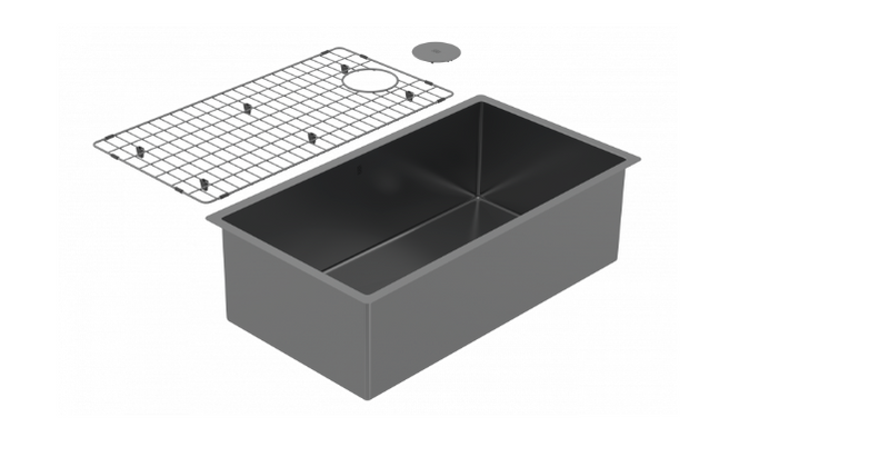 CAC762-BK- Cayman Super Single Sink - Undermount + Bottom Grid + Waste Cover 16ga R10 ALL items in Black Pearl PVD