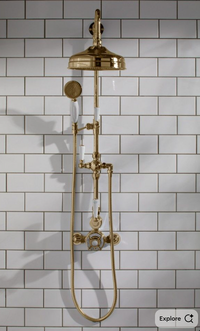 Victoria-Gold-Chrome  Polished Brass Victorian Exposed Thermostatic Shower system
