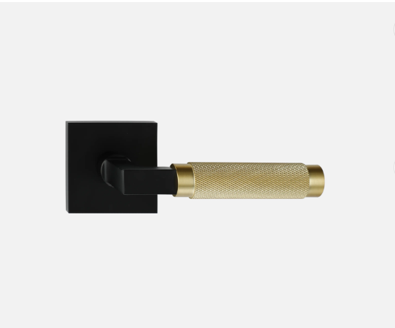 Zurich-Door handle lock black with brushed gold knurled