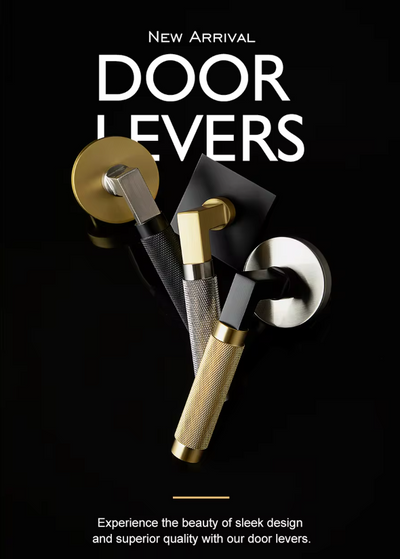 Zurich-Door handle lock black with brushed gold knurled