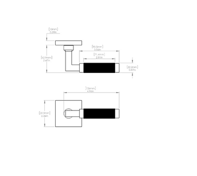 Zurich-Door handle lock black with brushed gold knurled