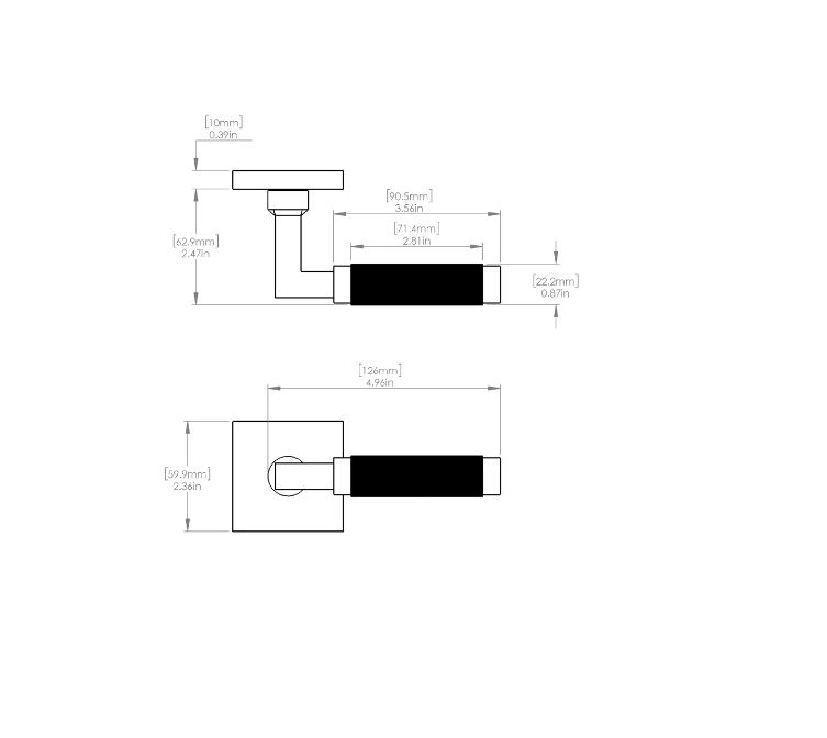 Zurich-Door handle lock black with brushed gold knurled