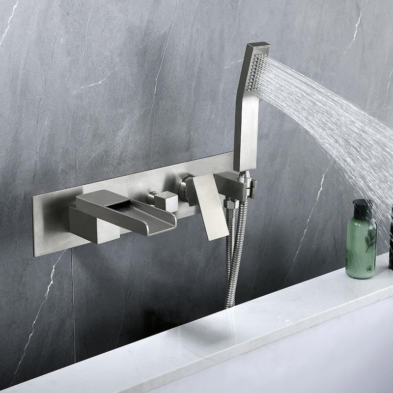 Square waterfall wall mounted bathtub filler faucet set