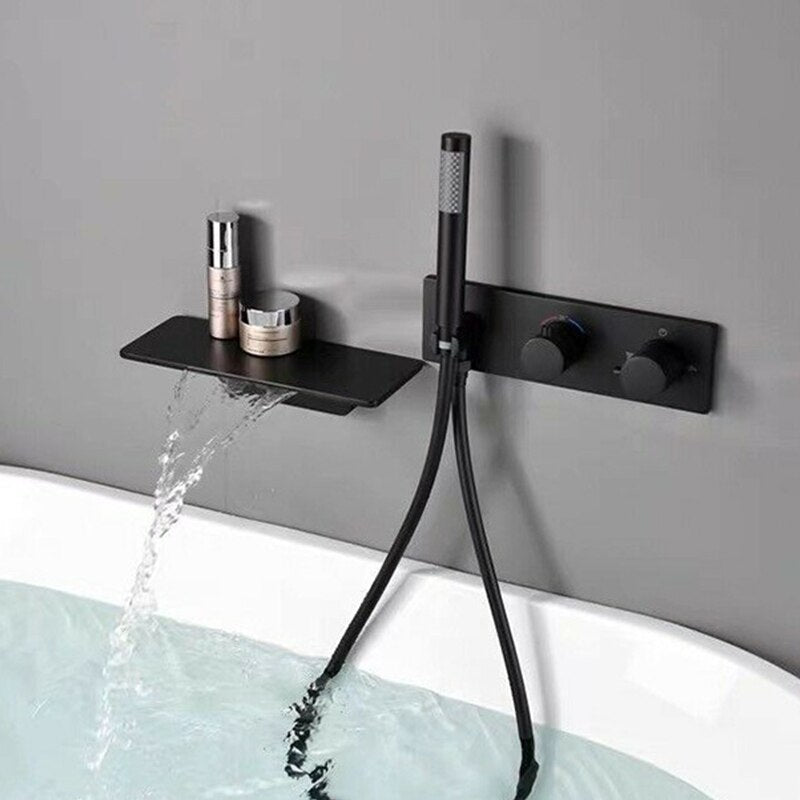 Waterfall Thermostatic wall mounted bathtub filler faucet set