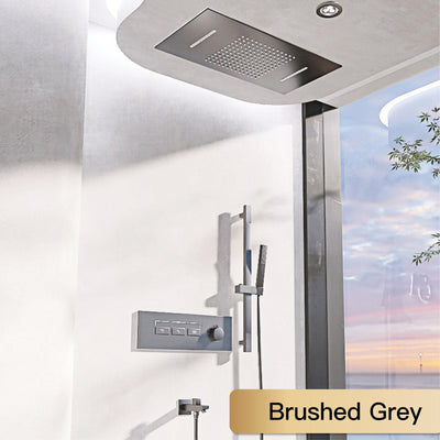 New Nordic Design -White matte led spa ceiling flush mount rectangular rain head 23"x15" 4 way function thermostatic rain waterfall shower system set