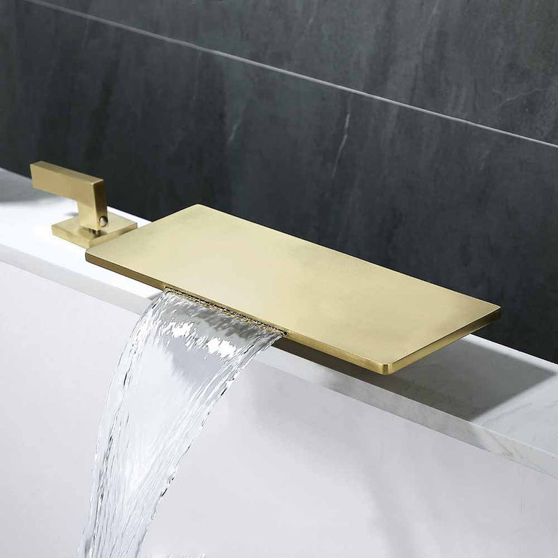 Modern square waterfall 5 pieces deck mounted bathtub filler faucet set