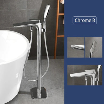 Floor Stand Bathroom Bath Faucet Luxury Brass Bathtub Hot Cold Water Freestanding With Handshower Single Handle Mixer Shower Tap