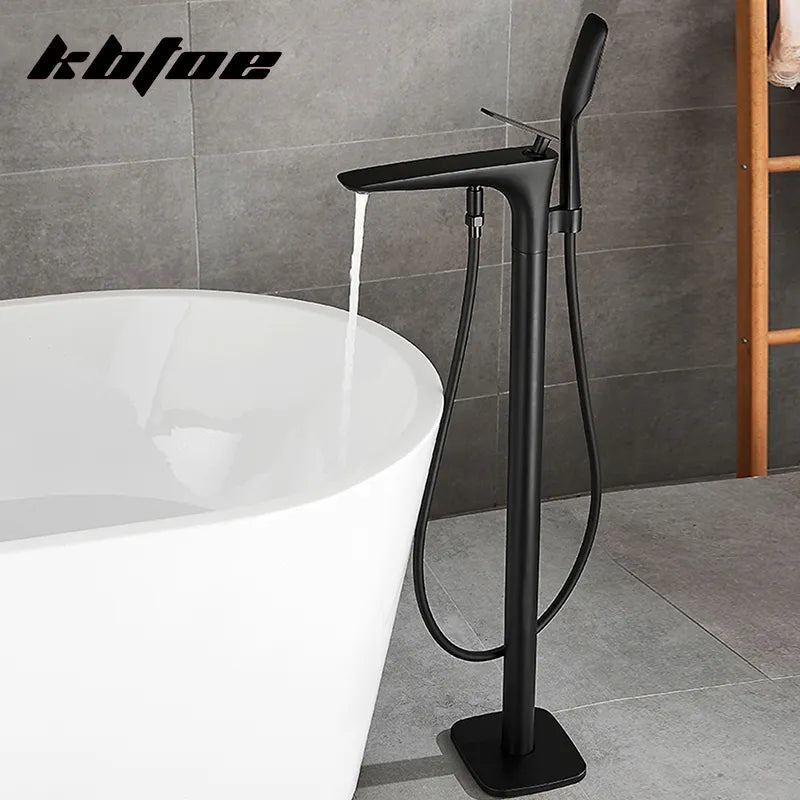 Floor Stand Bathroom Bath Faucet Luxury Brass Bathtub Hot Cold Water Freestanding With Handshower Single Handle Mixer Shower Tap