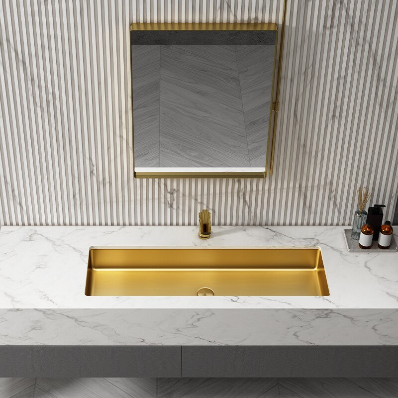 Brushed Gold-Grey Gun Rectangular Undermount Bathroom 39"x12"