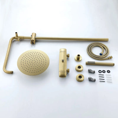 Brush Gold Bath Shower Set Bathroom Hot Cold Thermostatic Mixer Shower System Bathtub Wall Mount SPA Rainfall Modern Faucets Tap