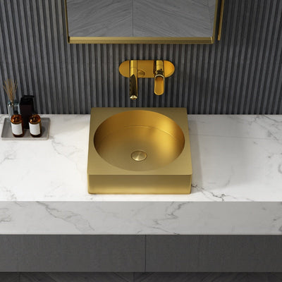 Brushed gold square stainless steel vessel sink