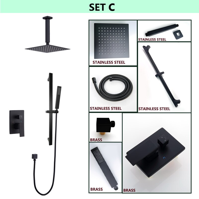 Black matte Square 8" Inch Rain Head 2 Way Diverter Function CSA-CUPC Shower Kit