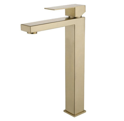 Brushed gold square single hole bathroom faucet