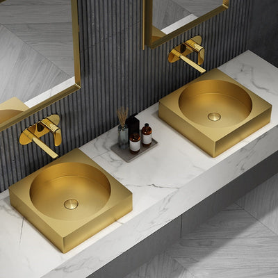 Brushed gold square stainless steel vessel sink