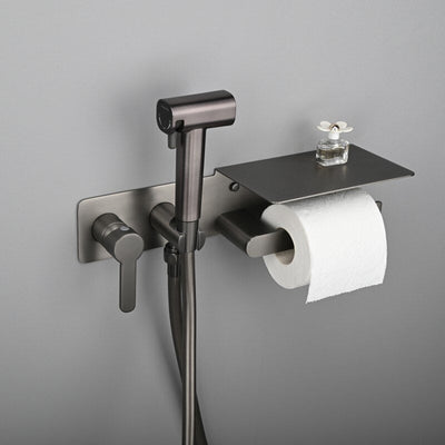 New 2024 design Color 2 in 1 Wall Mounted Bidet hand Held Sprayer hot and cold mixer with toilet Iphone paper holder