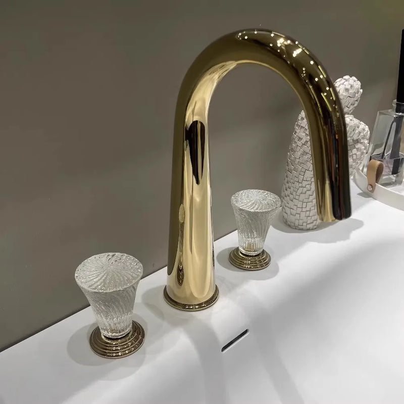 Edinburgh -Gold polish PVD 8" inch widespread faucet with round crystal handles