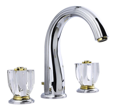 Elysee-Gold polished brass with swarosky crystal handles 8" inch wide spread bathroom faucet