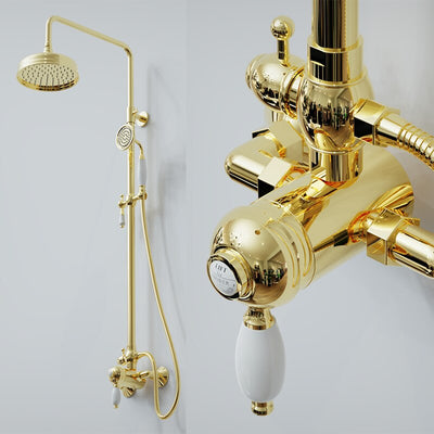 Gold Polished Brass Victorian Exposed Thermostatic Shower system