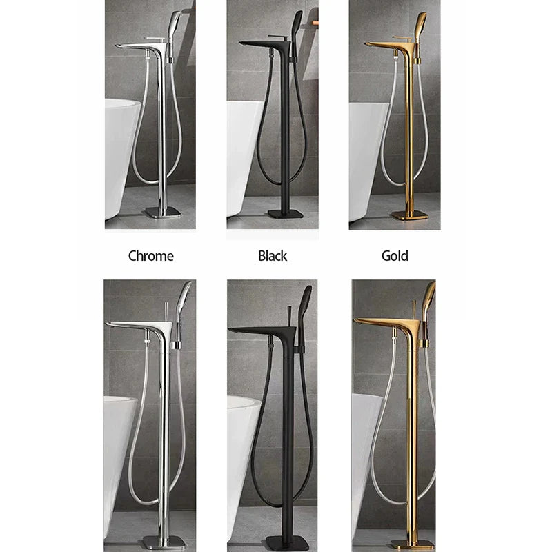 Floor Stand Bathroom Bath Faucet Luxury Brass Bathtub Hot Cold Water Freestanding With Handshower Single Handle Mixer Shower Tap