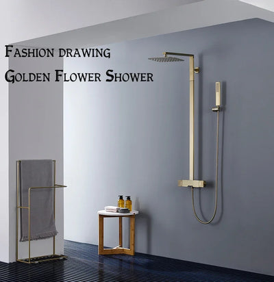 Brushed Gold Shower Set Rainfall  Faucet Bathroom Wall Gold Brush Shower Mixer Hot and Cold Bath Shower Mixer Tap