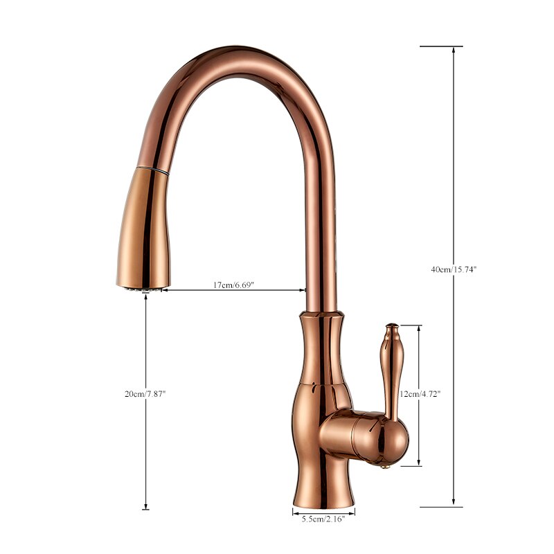 Rosa- -Rose gold polished tradtional victorian pull out dual spray kitchen faucet